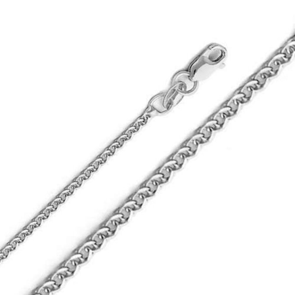 14K Solid White Gold 1.3mm Flat Open Wheat Chain